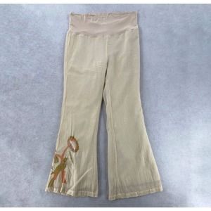Pull On Wide Leg Flare Pants Bird Embroidery Gauzy Lined Stretchy Beach Women Lg